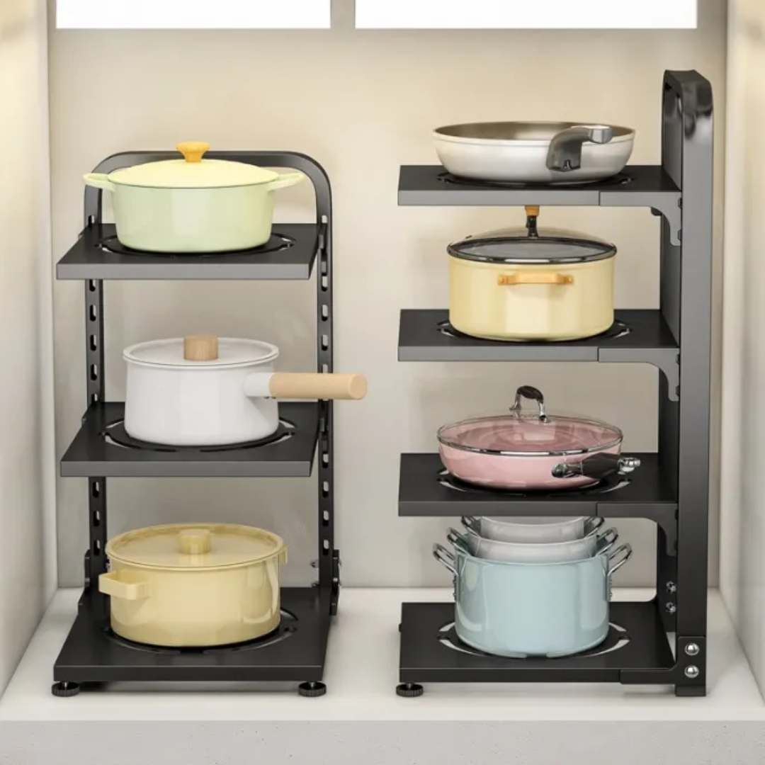 3 Tier Kitchen Adjustable Storage Rack Carbon Black Steel with Strong Bearing Capacity.- Furaha Finds Kenya