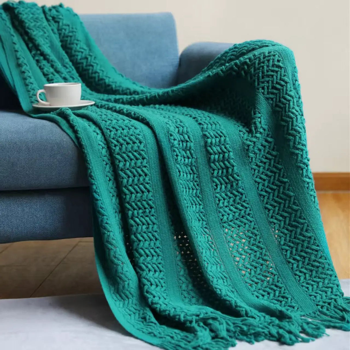 Knitted Throw Blanket with Tassels(130×230cm) Throw blanket Throw Blankets