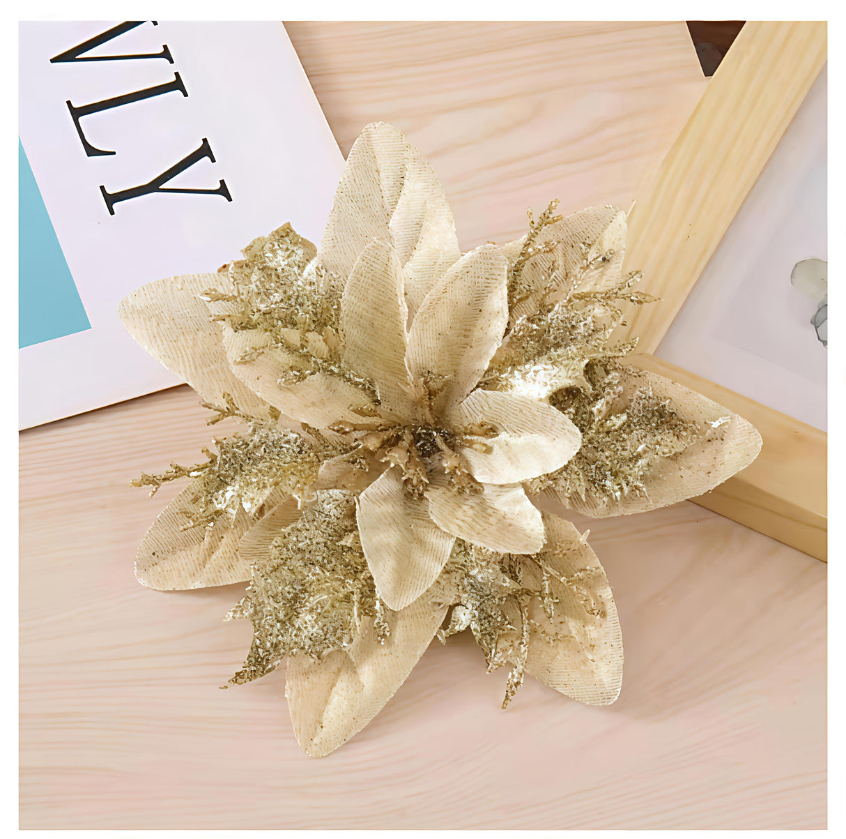 3pcs Christmas Flower Décor Set – 4cm Artificial Poinsettia Ornaments