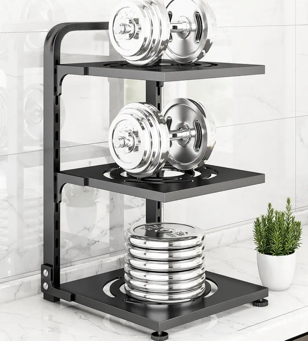 3 Tier Kitchen Adjustable Storage Rack Carbon Black Steel with Strong Bearing Capacity.- Furaha Finds Kenya