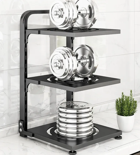 3 Tier Kitchen Adjustable Storage Rack Carbon Black Steel with Strong Bearing Capacity.- Furaha Finds Kenya