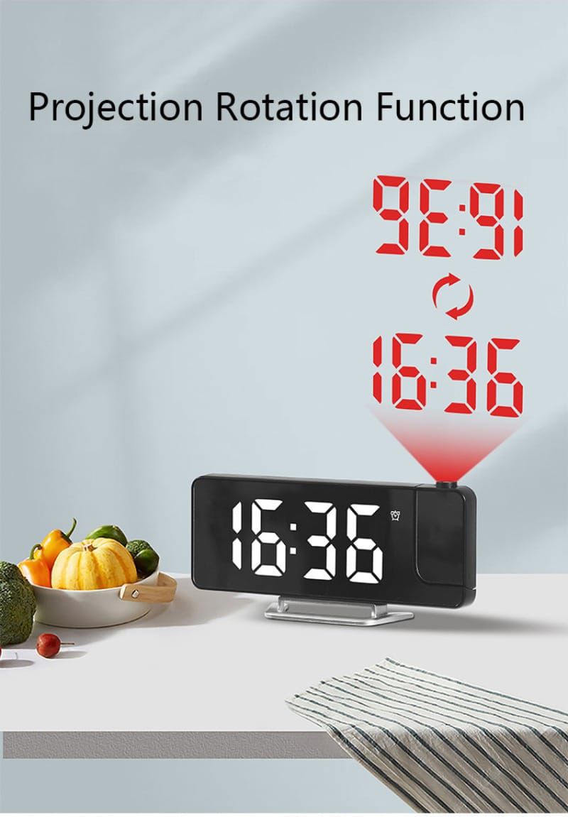 180° Projection LED Digital Alarm Clock with Dual Alarms, USB & Snooze – Desktop Table Clock