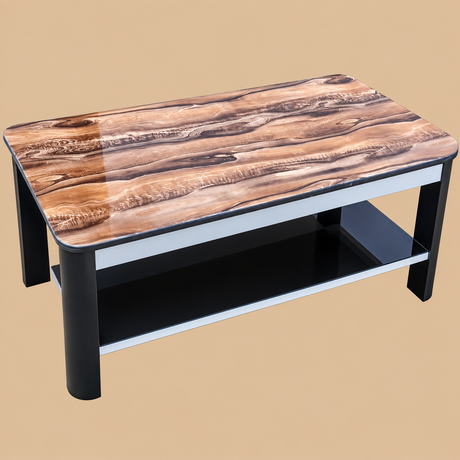 Walnut & Marble-Effect Coffee Table with Storage Shelf - 2-Tone Coffee Table Coffee Tables