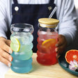 Ripple Wave Glass Cup with Bamboo Lid(1 Pc) Glass cup Mugs