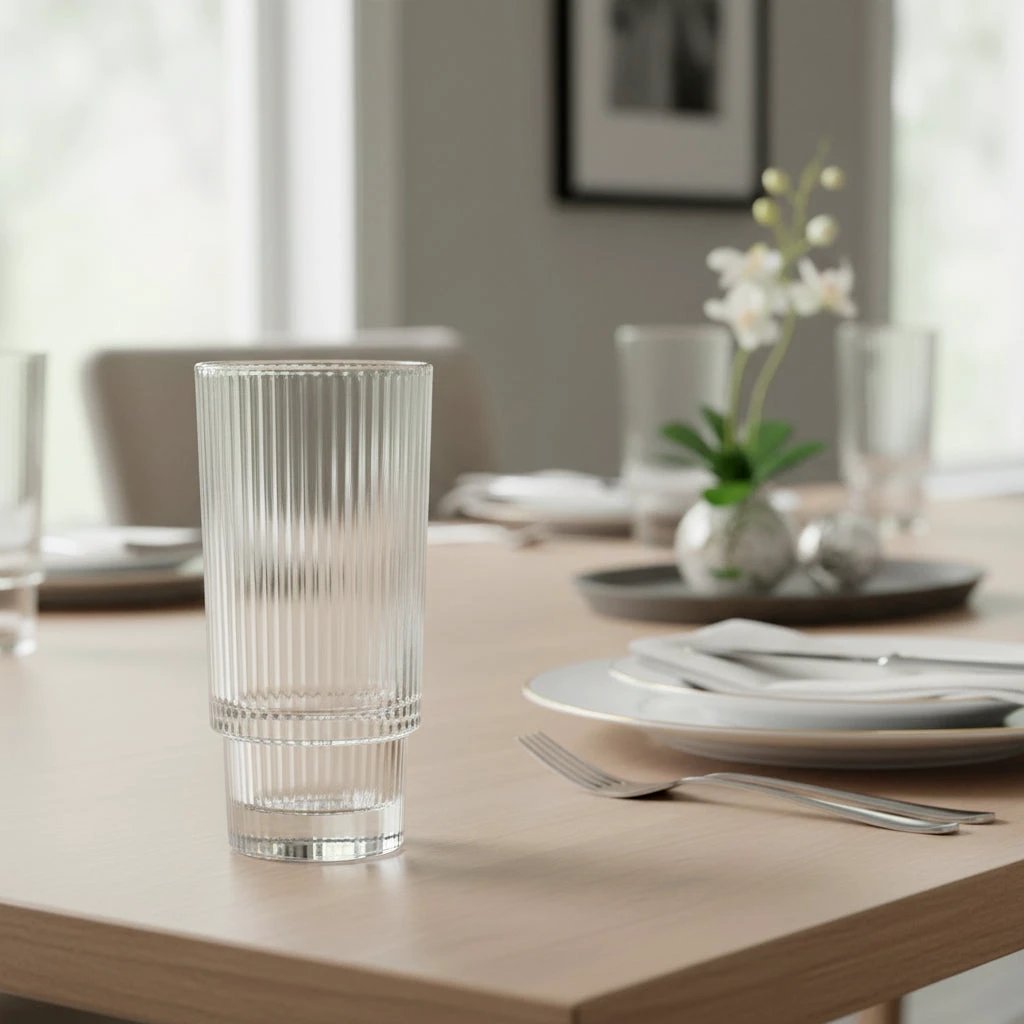 Ribbed Aesthetic Highball Crystal Glasses 290ml Set of 6 Drinkware Sets