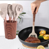 11pcs Durable Silicone Spoons Set with Gold Plated Wooden Handles and Round Holder- Furaha Finds Kenya