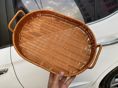 Rattan Oval Basket Beech and Autumn Vine Decorative Tray and Organizer