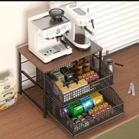 Space Saving Kitchen Countertop Storage Rack with Drawers and Metal Baskets Racks