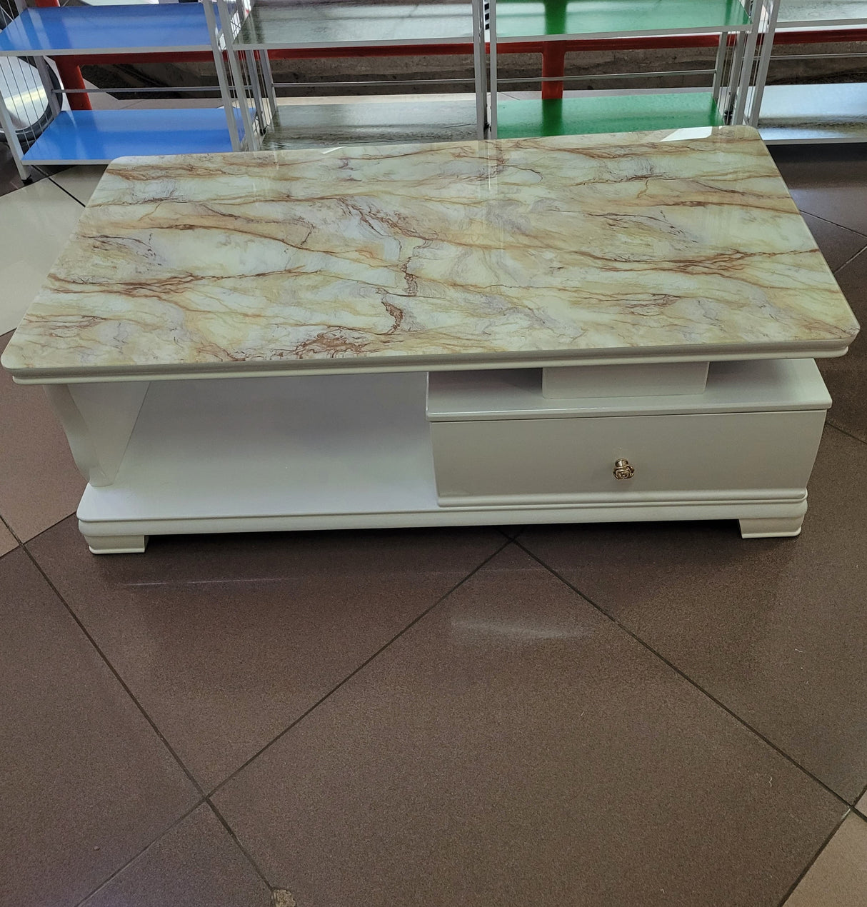Modern marble -top coffee with storage drawers 2sides
