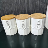3pcs Ceramic Canisters with Bamboo Tray – Airtight 500g Storage Jars