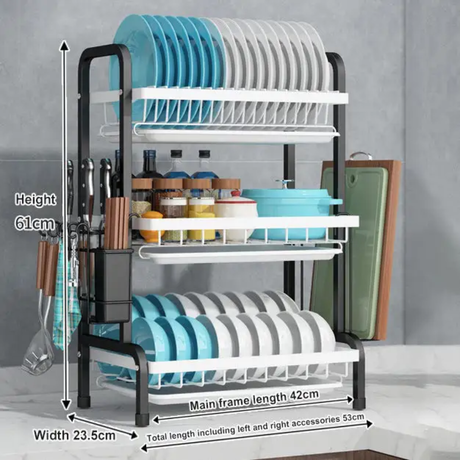 Metal Gold 3 Layer Dish Rack XY6457 with Drain Tray for Kitchen Organization Special Offer- Furaha Finds Kenya