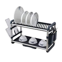 2 Tier Aluminium Dish Drying Rack – With Drainer Board, Utensil and Cup Holder Dish Racks
