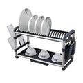 2 Tier Aluminium Dish Drying Rack – With Drainer Board, Utensil and Cup Holder Dish Racks