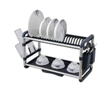 2 Tier Aluminium Dish Drying Rack – With Drainer Board, Utensil and Cup Holder