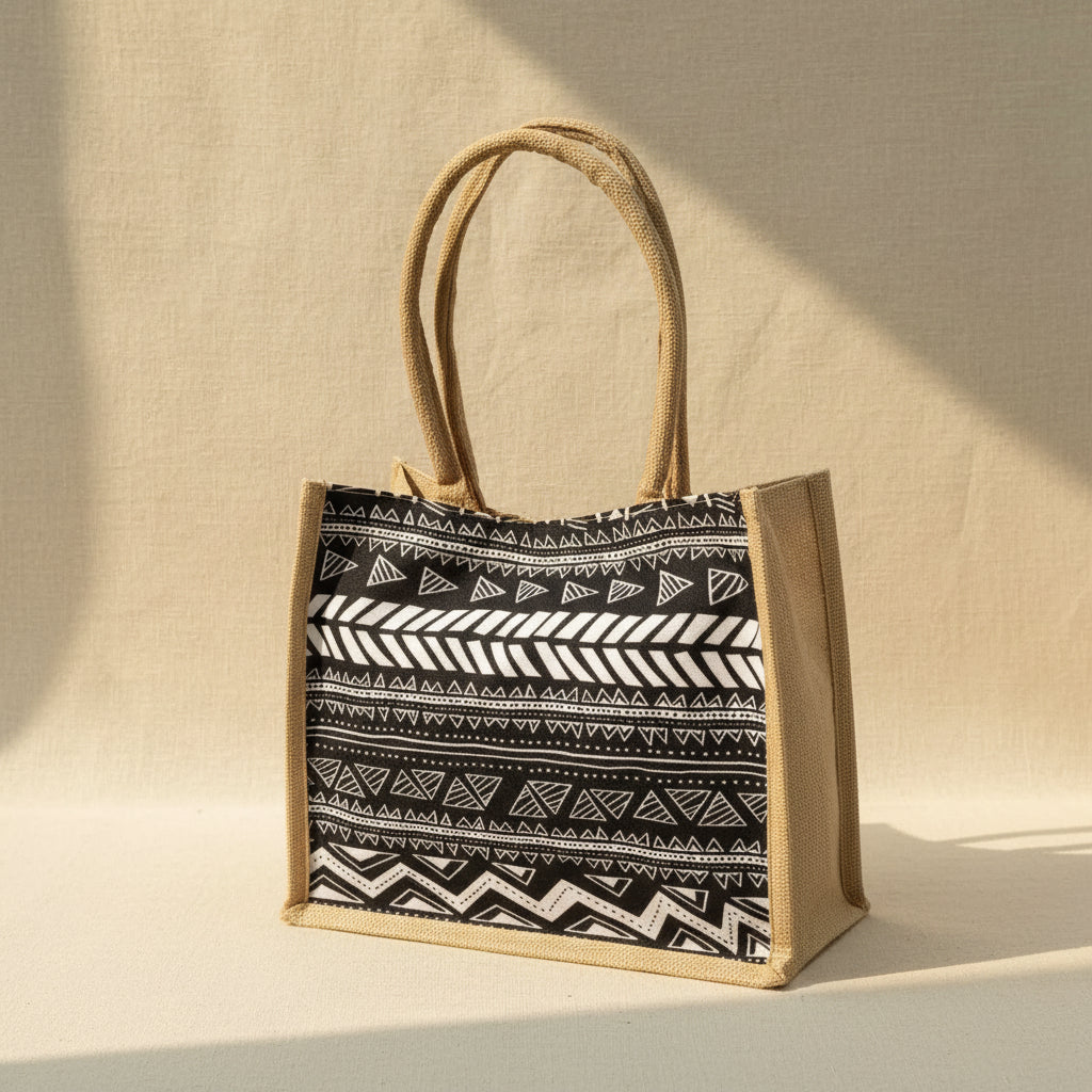 Geometric Tote Bag Eco Jute Canvas For Shoppers Smart Casual Bags & Accessories Tote Bags