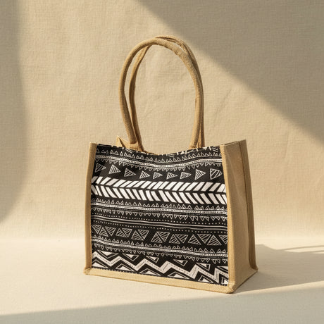 Geometric Tote Bag Eco Jute Canvas For Shoppers Smart Casual Bags & Accessories Tote Bags