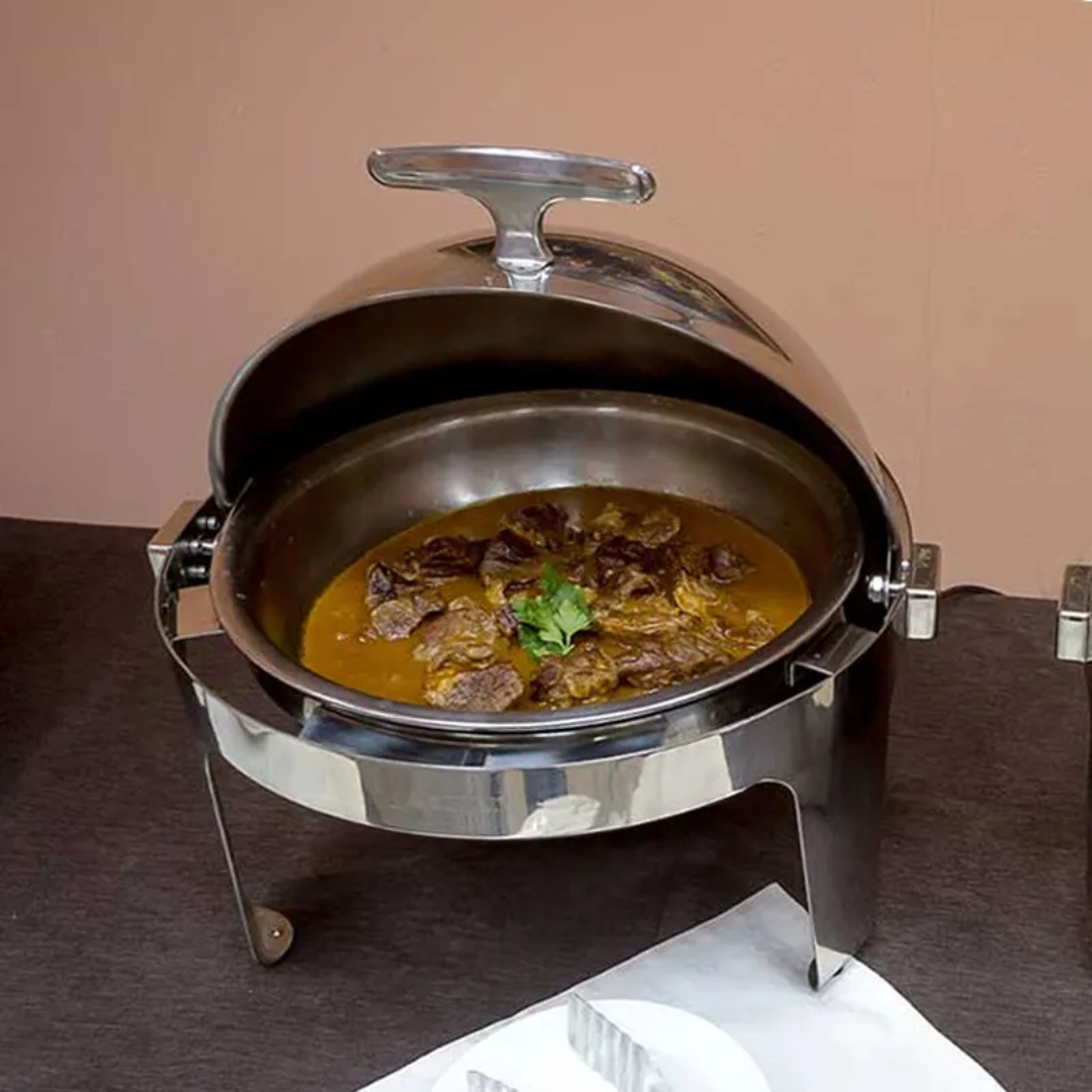 Stainless Steel Round Rolltop Chafing Dish with Glass Window 6L for Buffet and Catering- Furaha Finds Kenya