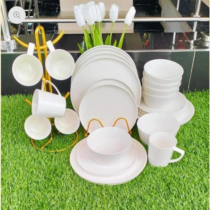 24pcs White Plain Dinner Set with Plates, Bowls and Mugs Dinnerware Sets