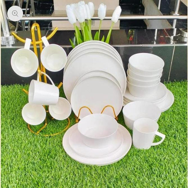 24pcs White Plain Dinner Set with Plates, Bowls and Mugs Dinnerware Sets