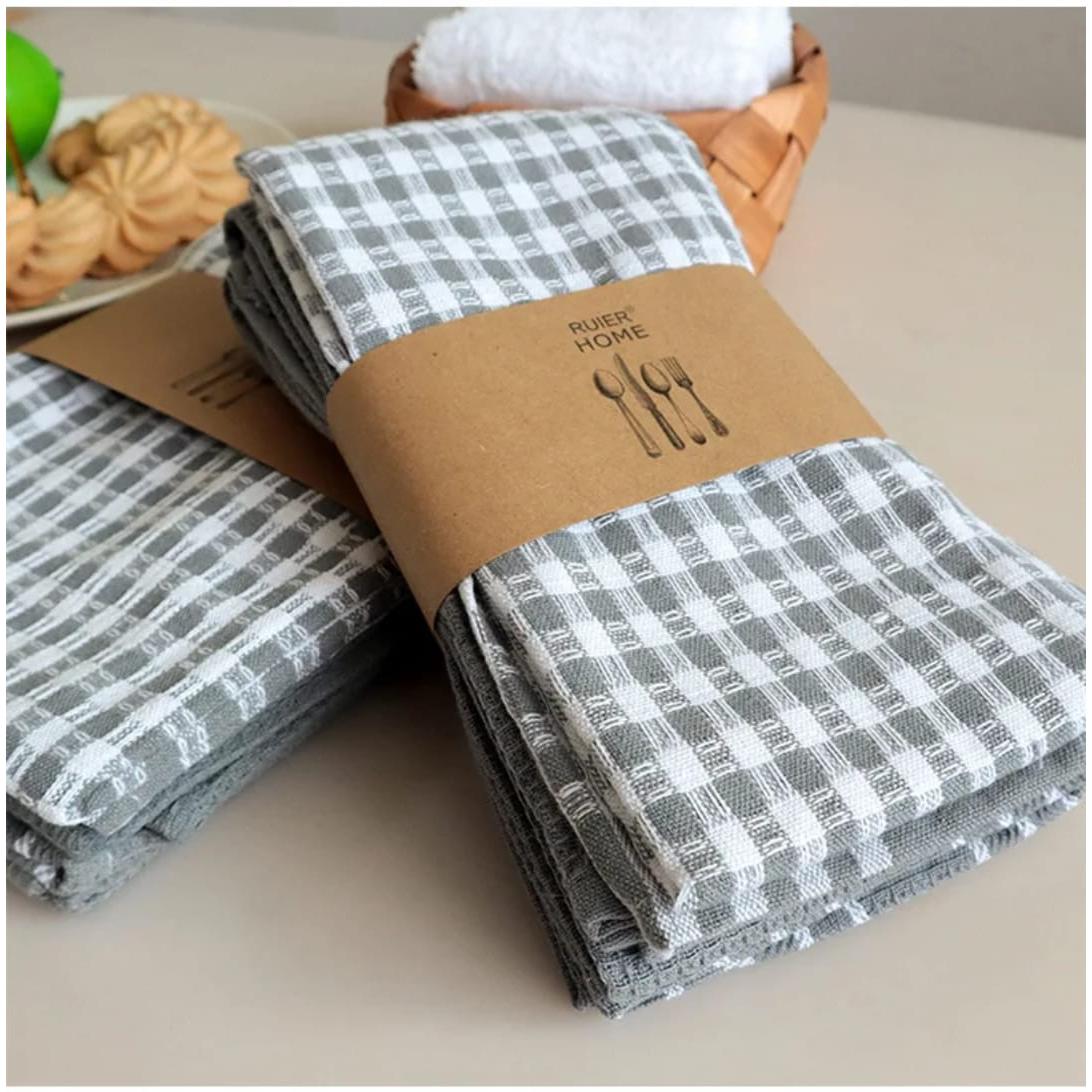 Checked Waffle Weave Kitchen Towels Set of 3 Soft and Absorbent