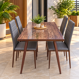 Wood-Print Glass Top Dining Table With 4 Seats Dining Table Dining Tables