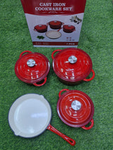 4 Piece Enamel Cast Iron Cooking Pots with Casseroles and Frying Pan