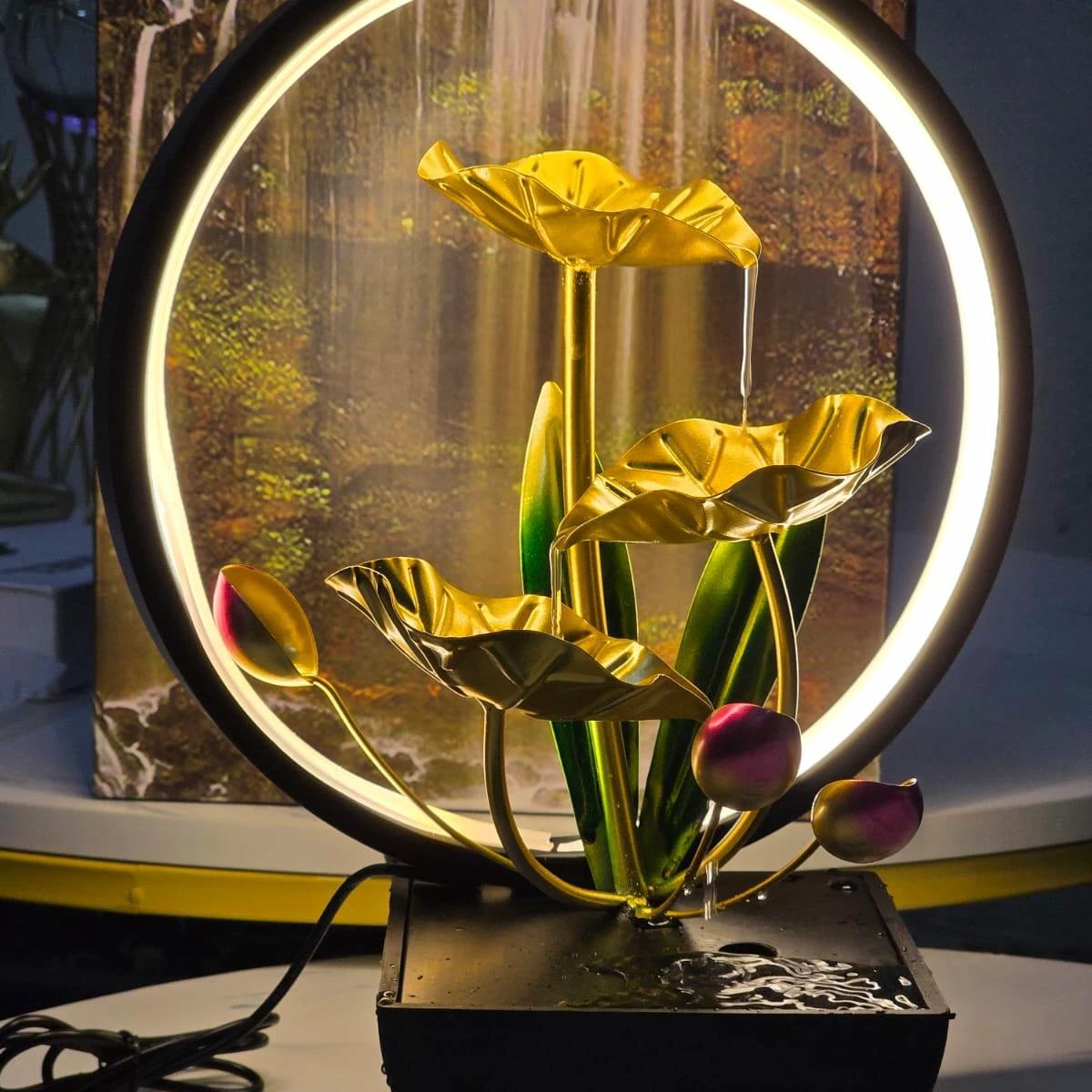 Tabletop Water Fountain with LED Ring Lights Table lamp Fountains