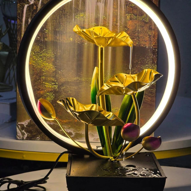 Tabletop Water Fountain with LED Ring Lights Table lamp Fountains