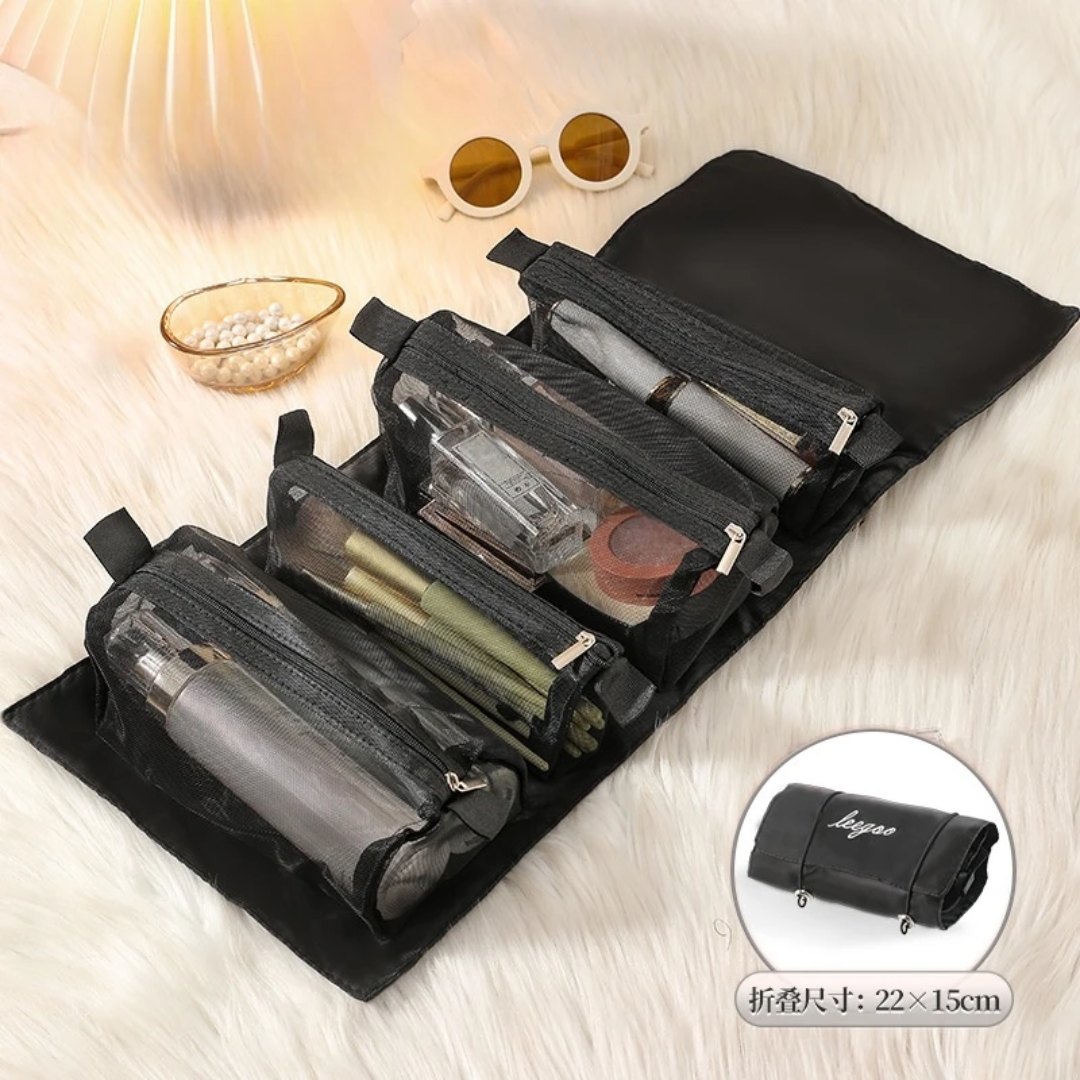 4-in-1 Cosmetic Bag Set with Zipper Closure – Detachable Nylon Mesh Makeup Organizer