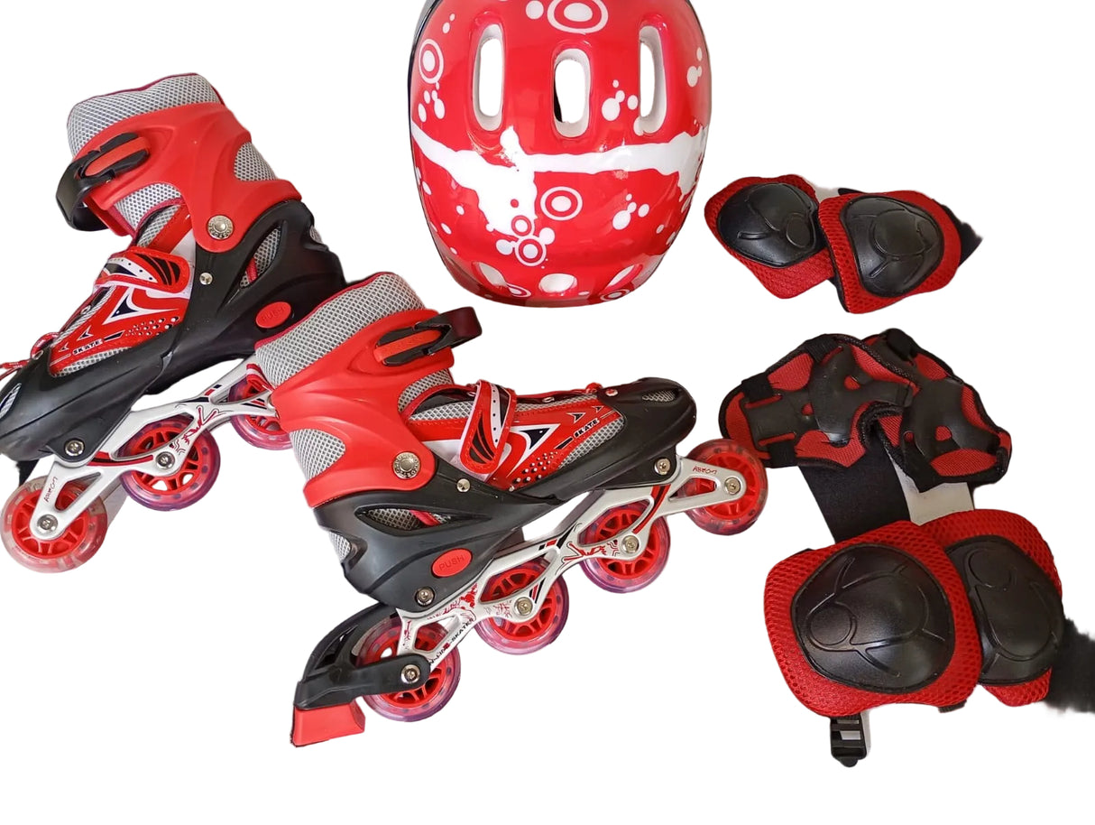 Adjustable Inline Skates Set with Helmet and Protective Guards