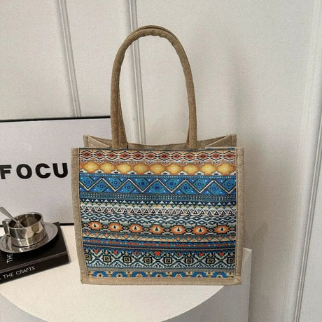 Geometric Tote Bag Eco Jute Canvas For Shoppers Smart Casual Bags & Accessories Tote Bags