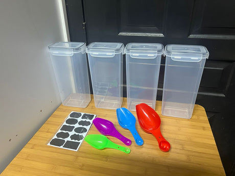 4pcs Airtight Food Storage Containers 1800ml with Pantry Stickers & Measuring Cups