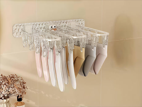 24 Clip Multifunction Wall Folding Cloth Hanger – Windproof Drying Rack for Socks & Baby Clothes