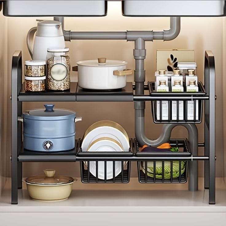 Under the Sink Adjustable 2-Tier Rack Multifunctional Kitchen, Bathroom, and Countertop Organizer.- Furaha Finds Kenya
