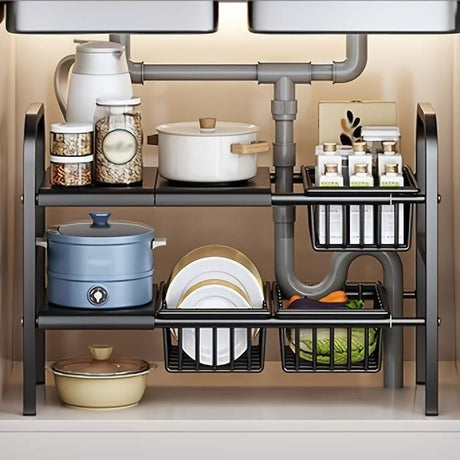 Under the Sink Adjustable 2-Tier Rack Multifunctional Kitchen, Bathroom, and Countertop Organizer.- Furaha Finds Kenya