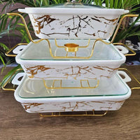 3-Piece Ceramic Serving & Chafing Dish Set – Heat-Retaining Bowls with Large Capacities Ceramic Cheffing dishes Serveware