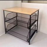 Space Saving Kitchen Countertop Storage Rack with Drawers and Metal Baskets