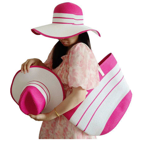 Summer Straw Woven Beach Bag with Matching Hat – Chic Plaid Straw Design Beach bag Beach Bags