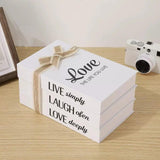 Faux Books Decor Set For Living Rooms Stacked Wooden Accent Home & Garden Decorative Plaques