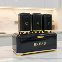 Nordic Bread Bin with 3-Canister Set Gold Bread bin and Canister set Food Storage Containers