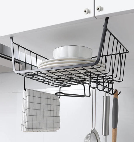 Metallic Under Shelf Rack Black Space-Saving Kitchen Organizer