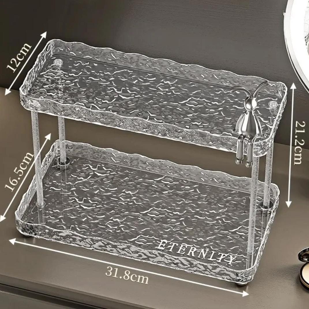 Two-Tier Crystal Makeup Organizer with Decorative Rabbit Accent