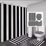 4 Pcs Set Bathroom Shower Curtain Waterproof 3D Print Includes Bath Mat U Shape Mat & Toilet Lid Cover (180cmx180cm Curtain)