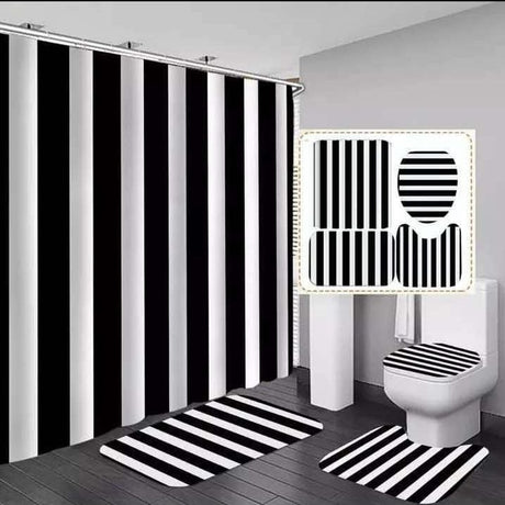 4 Pcs Set Bathroom Shower Curtain Waterproof 3D Print Includes Bath Mat U Shape Mat & Toilet Lid Cover (180cmx180cm Curtain)