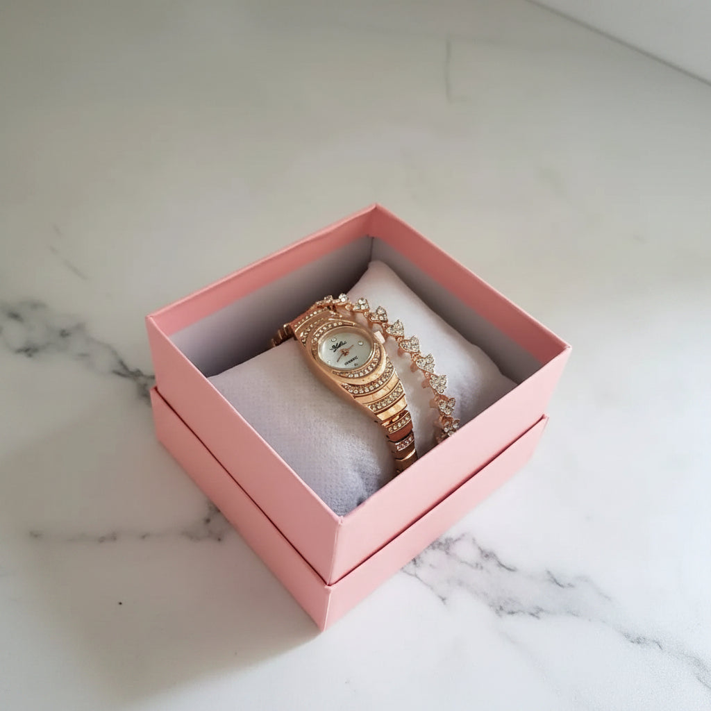 2 in 1 Elegant Ladies Watch + Bracelet Set Jewelry Sets