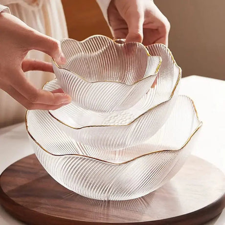 Gold Rim Glass Salad Bowl Set Serving Bowls