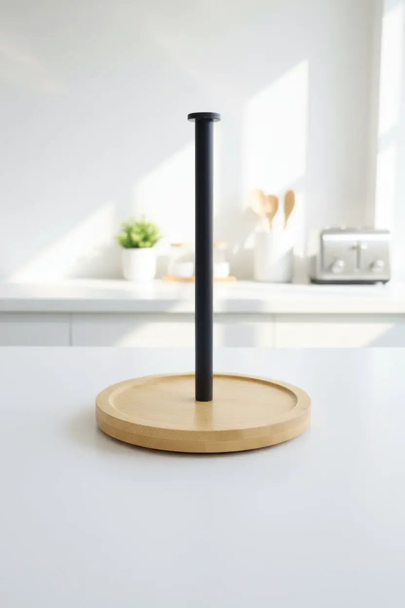 Metal Paper Towel Holder with Bamboo Base Paper towel holder Paper Towel Holders