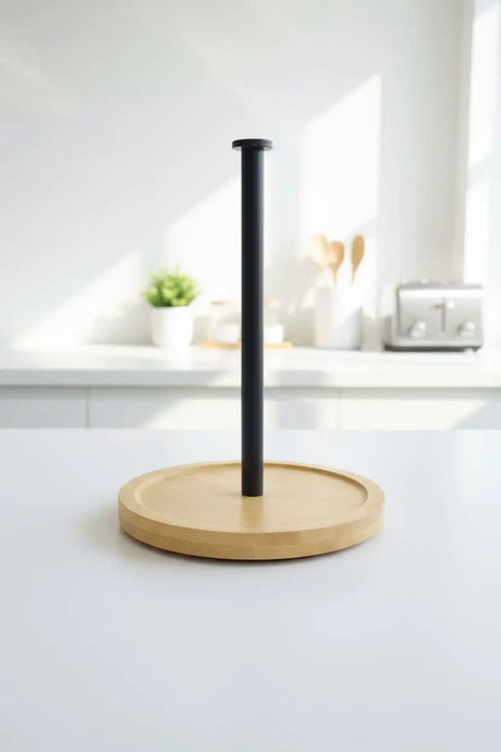 Metal Paper Towel Holder with Bamboo Base Paper towel holder Paper Towel Holders