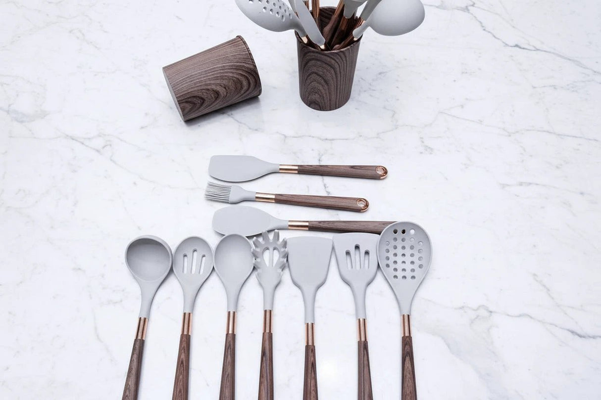 11pcs Kitchen Silicone Spoon Set with Wooden Handles Kitchen accessories Kitchen Utensil Sets