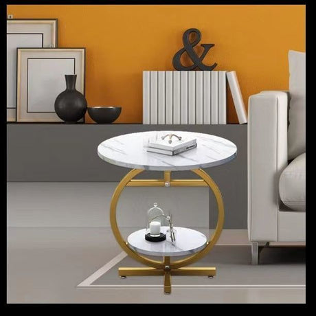 2-Layer Marble Effect Minimalist Side Table – Living Room, Bedside, or Balcony Coffee Table
